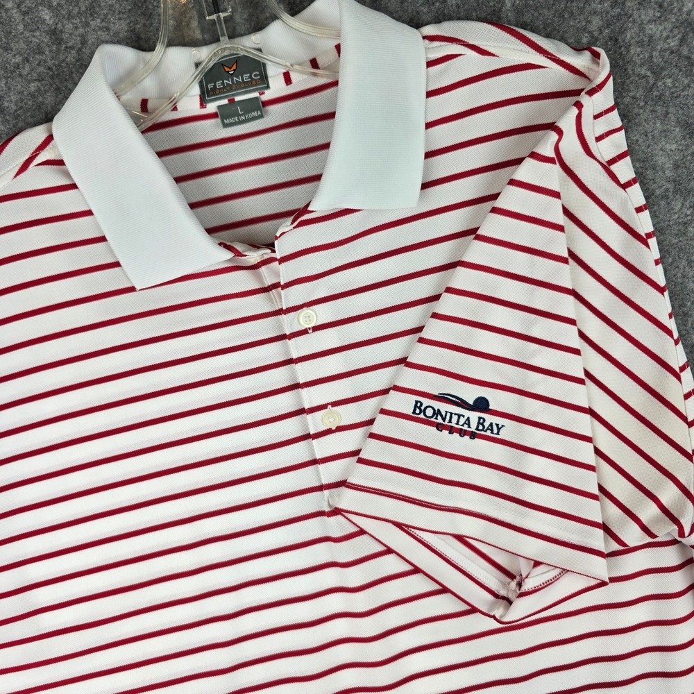 Fennec Polo Shirt Men Large Red White Striped Regular Fit Bonita Bay Club